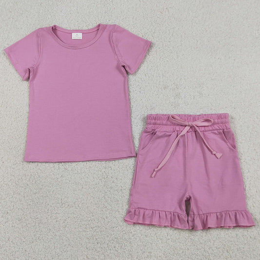 Baby Girls Clothes Short Sleeve Pink Shirt Top Pockets Ruffle Short Clothes Set GSSO3348