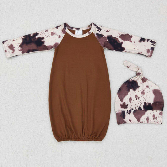 Boutique Baby Newborn Girls Brown Long Sleeve Gowns(Need choose hats if you need) NB0023