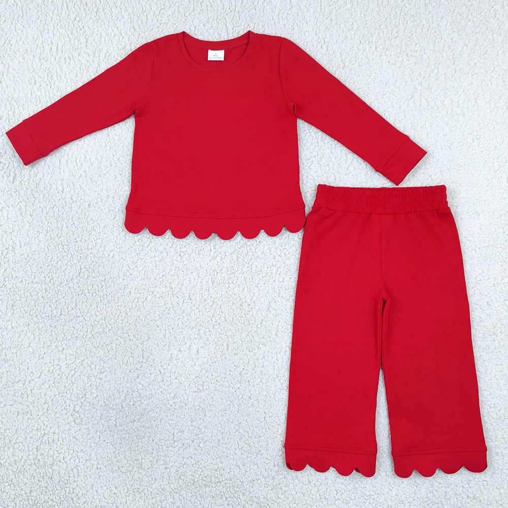 Baby Girls Red Long Sleeve Top Pockets Pants Scallop Clothes Sets GLP2964