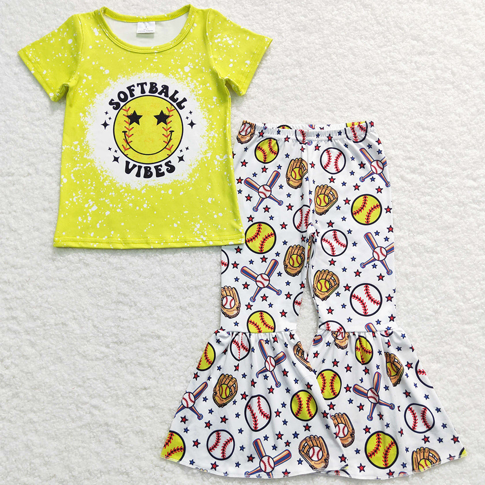 Baseball Print Baby Girls Clothes Bell Pants Sets GSPO0936