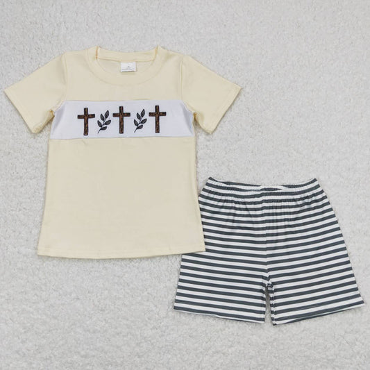 Baby Boys Clothes Easter Cross Shirts Stripes Shorts Sets BSSO0459