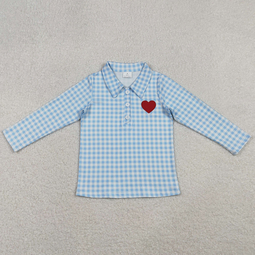 Baby Boys Embroidery Hearts Blue Checked Valentine Polo Shirts Top BT1386 11.1