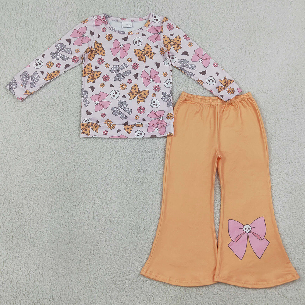 Baby Girls Clothes Bat Bows Ghosts Top Flare Pant Halloweens Clothes Sets GLP3536