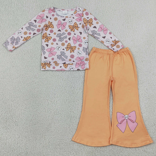 Baby Girls Clothes Bat Bows Ghosts Top Flare Pant Halloweens Clothes Sets GLP3536