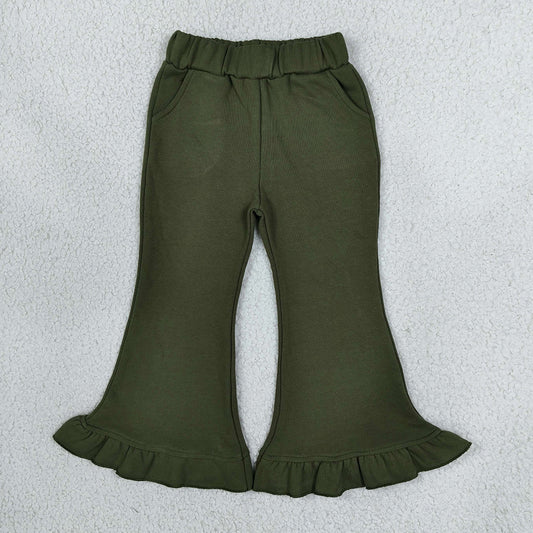 Baby Girls Pants Olive Sweater Fabric Ruffle Flare Pants Bottom P1075