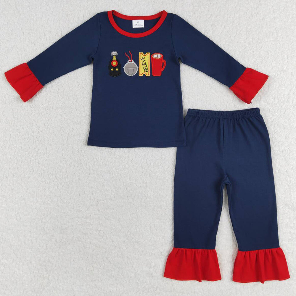 Baby Girls Pajamas Christmas Ruffle Train Shirts Pants Sibling Clothes Boys Pajamas Sets GLP1281 BLP0527