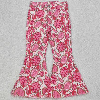 Baby Girls Jeans Pants Pink Turquoise Denim Flare Pants Jeans P0735