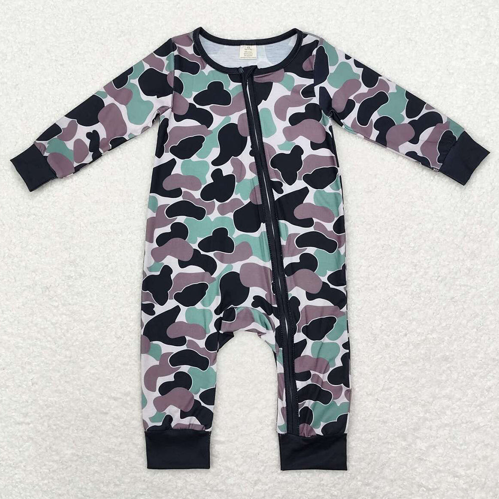 Baby Infant Boys Rompers Green Brown Camo Bamboo Zip Rompers LR1460