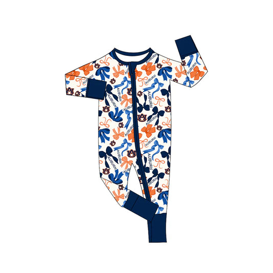 Preorder(moq 5)long sleeves A U bows baby team zip romper 8.27