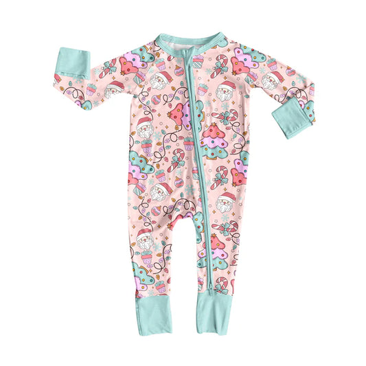 Preorder(moq 5)Baby Girls Santa Bows Candy Cane Zipper Pant Rompers 7.26