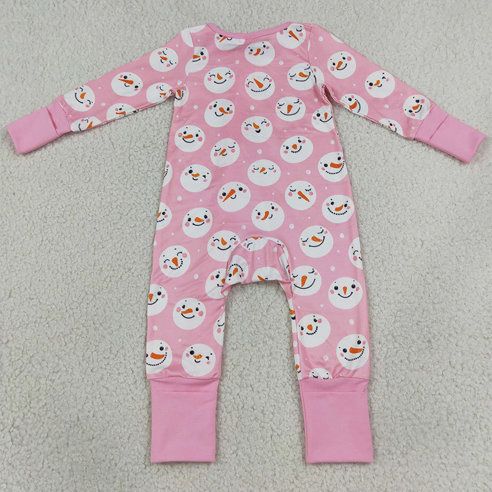 Baby Girls Rompers Pink Snowmen Christmas Two Way Zip Convertible Rompers LR3165