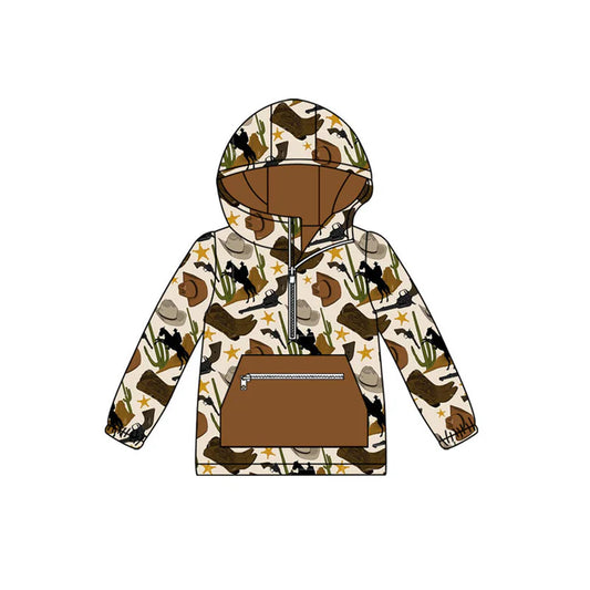 Preorder (moq 8)Baby Boys Hats Horse Rodeos Pocket Zipper Western Hoodies Top 9.11