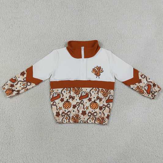 Baby Girls Clothes Turkey Bows Pumpkins Thanksgiving Zip Pullovers Top GT1723