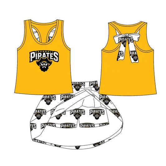Preorder (moq 5)Baby Girls Pirates bow vest team Top Skirt Skort Sets 8.13