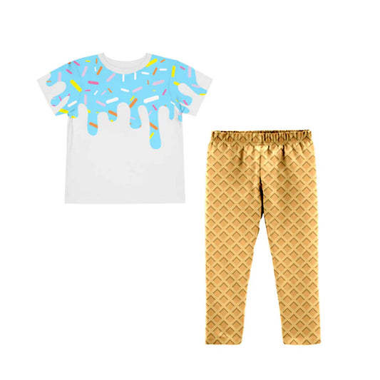 Preorder (moq 8)Baby Girls Blue Drip Sprinkles Top Legging Pants Team Clothes Sets 9.24