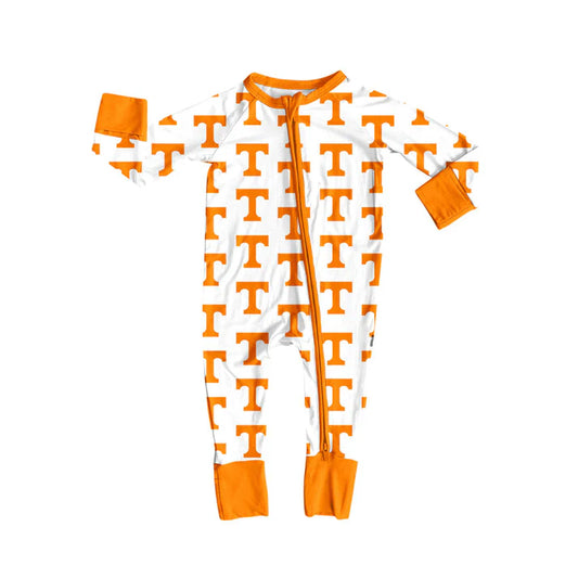 Preorder moq 5 Baby Infant Boys Long Sleeves Orange T Plaid Zipper Romper 7.12