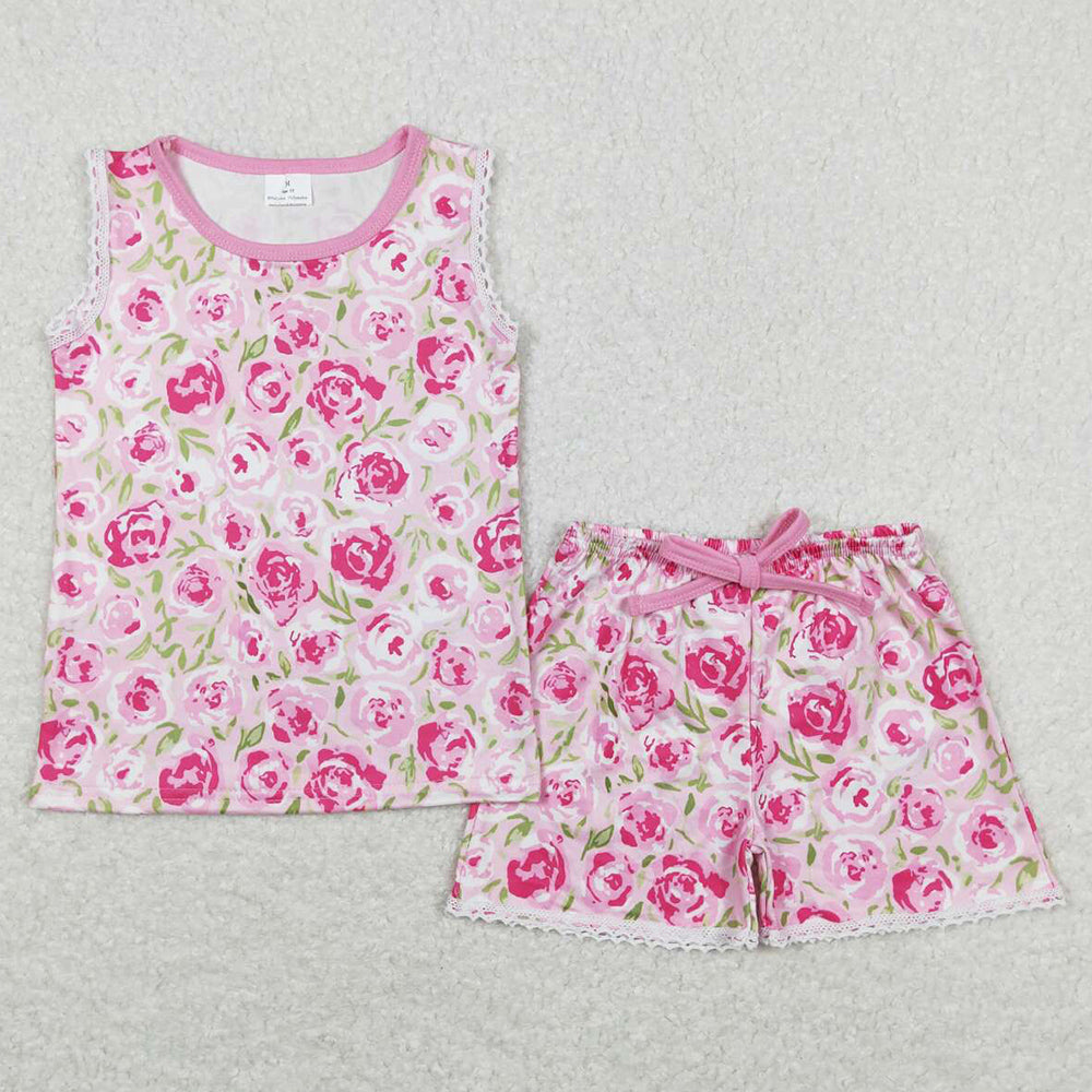 Flower Print Baby Girls Clothes Boutique Summer Outfits GSSO0630