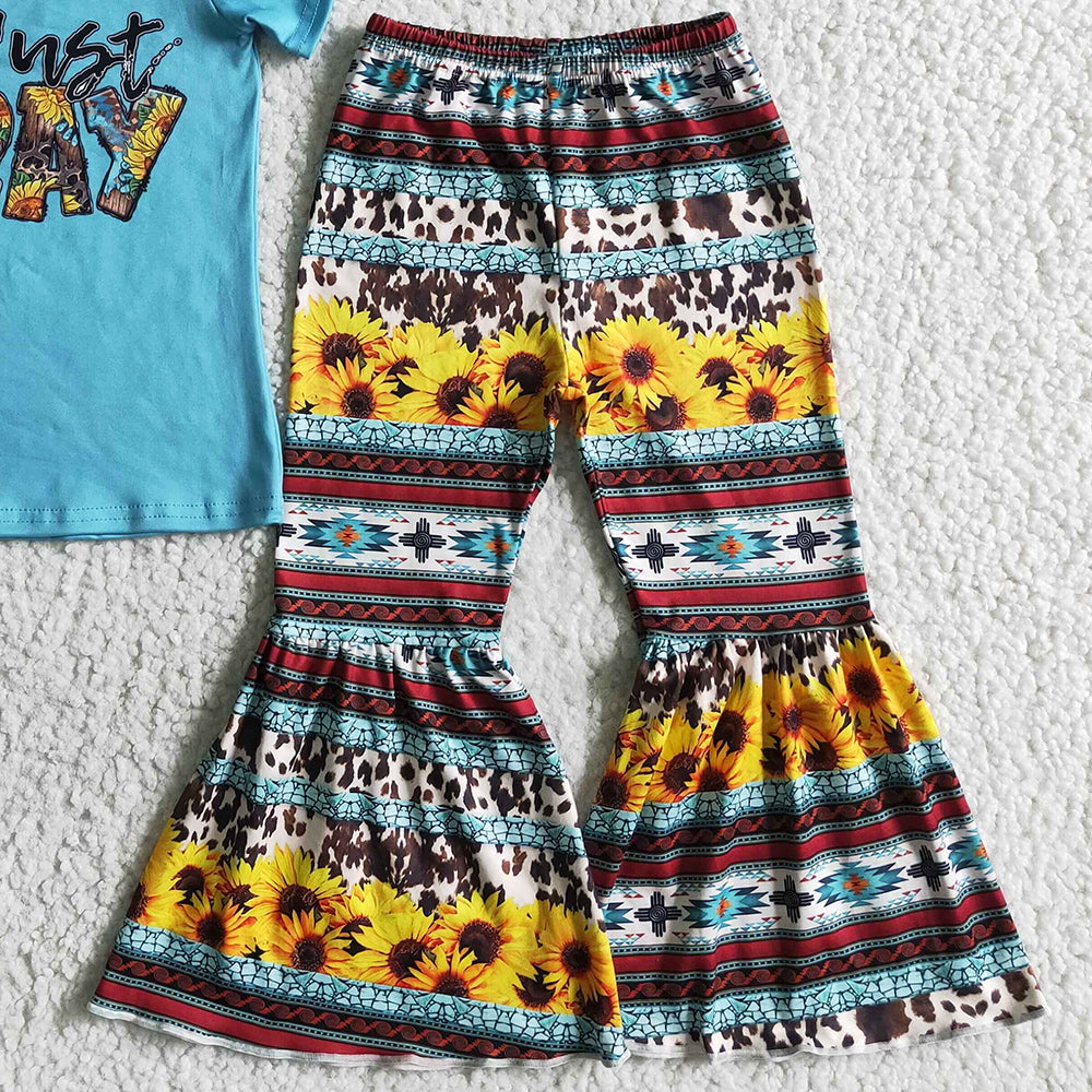 Wholesale Children Clothing Boutique Baby Girl Clothes Short Sleeve T-Shirt Bells Pants Sets GSPO0031