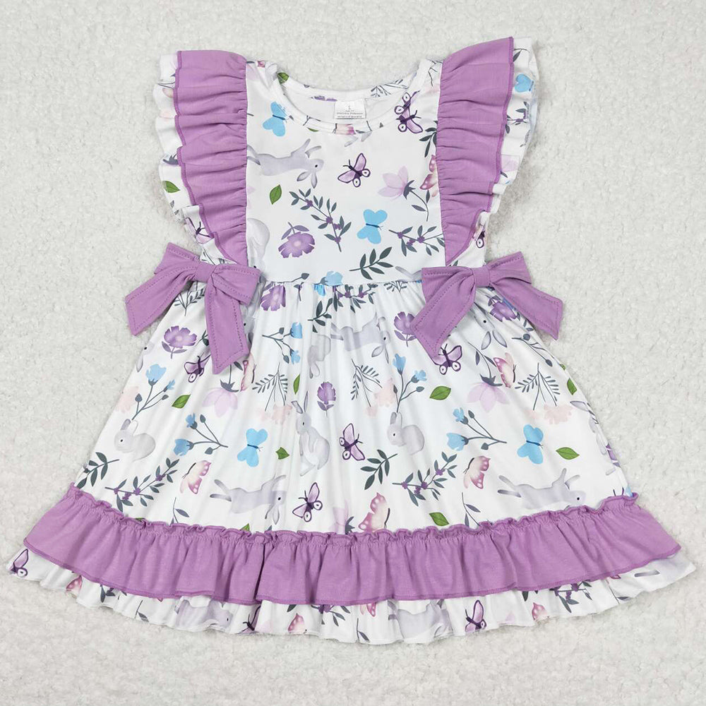 Baby Girls Dress Easter Rabbits Bows Ruffle Knee Length Dresses GSD0626