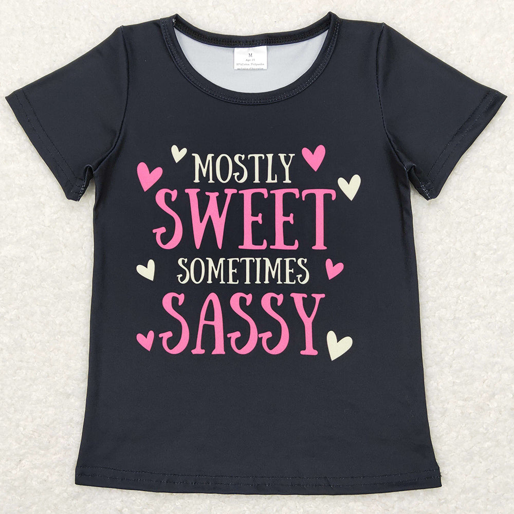 Baby Girls Clothes T-shirt Sweet Sometimes Sassy Black Short Sleeve Tops GT0422