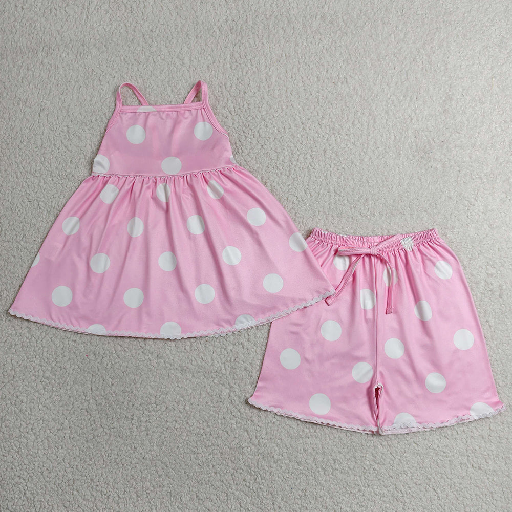 Baby Girls Clothes Pink Strap Polka Dots Tunic Short Clothes Sets GSSO3417