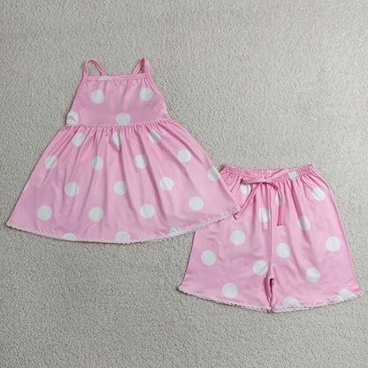 Baby Girls Clothes Pink Strap Polka Dots Tunic Short Clothes Sets GSSO3417