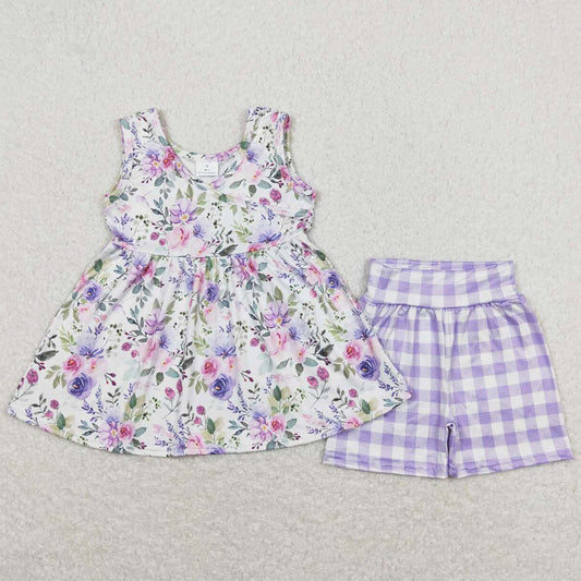 Boutique Baby Girls Clothes Flower Print Summer Girls Shorts Sets GSSO0742