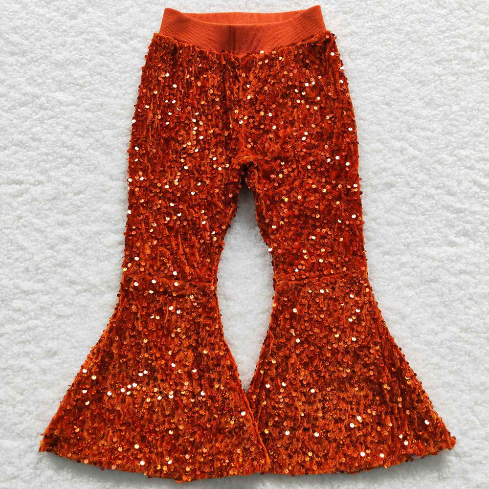 Baby Girls Sequin Pants Dark Orange Bell Bottom Pants P0147