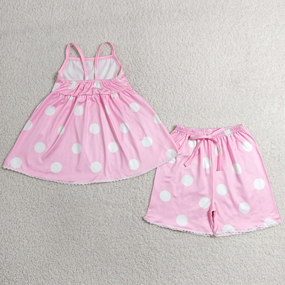 Baby Girls Clothes Pink Strap Polka Dots Tunic Short Clothes Sets GSSO3417