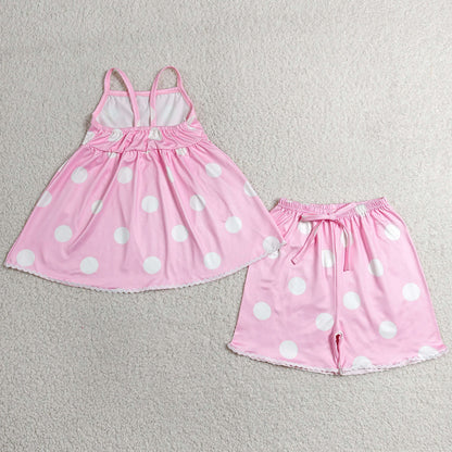 Baby Girls Clothes Pink Strap Polka Dots Tunic Short Clothes Sets GSSO3417
