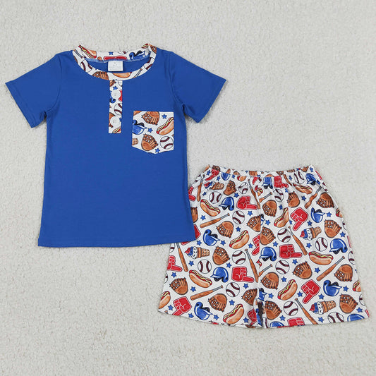 Baby Boys Clothes Button Pocket Shirt Top Baseballs Shorts Clothes Sets BSSO1922