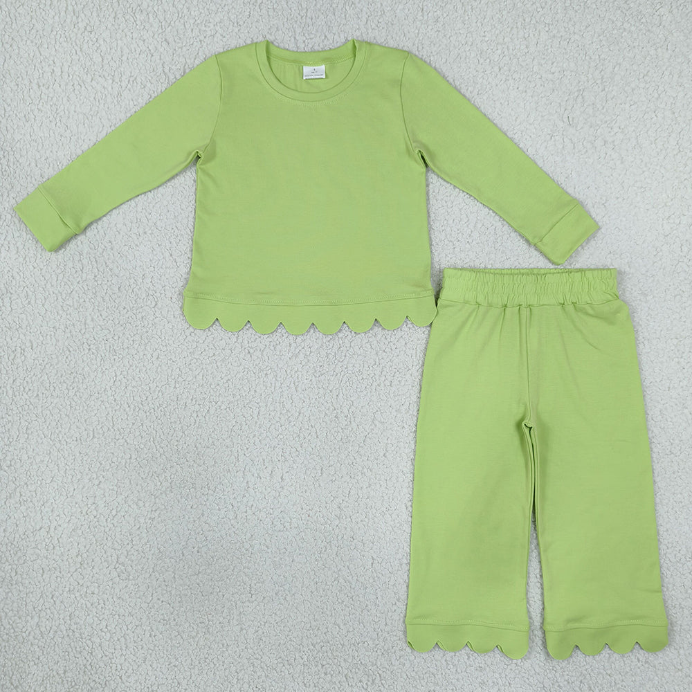 Baby Girls Green Long Sleeve Top Pockets Pant Scallop Clothes Sets GLP3296