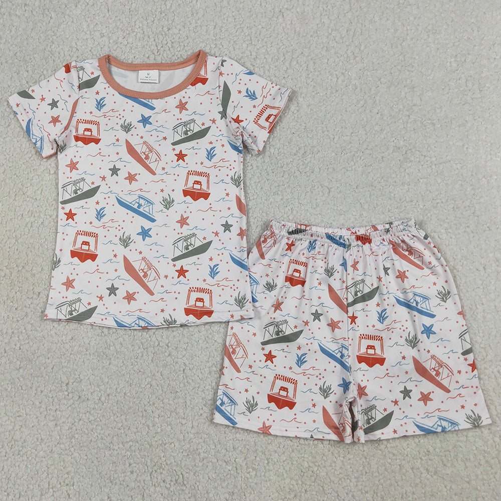 Baby Boys Clothes Colorful Starfishes Boats Beach Top Shorts Pajamas Clothes Sets BSSO1904