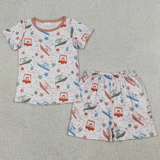 Baby Boys Clothes Colorful Starfishes Boats Beach Top Shorts Pajamas Clothes Sets BSSO1904