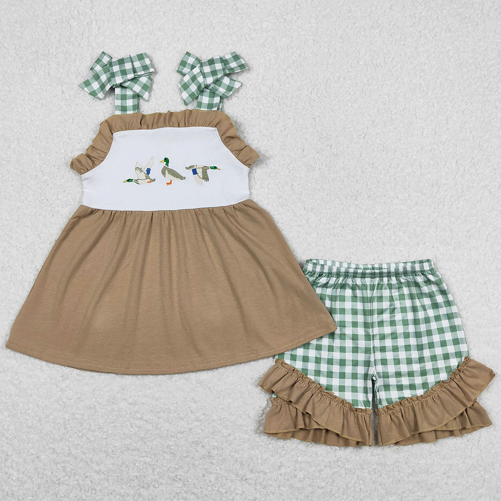 Baby Girls Clothes Duck Embroidery Short Sleeve Shorts Kids Sibling Clothing Boys Sets BSSO0608 GSSO0653