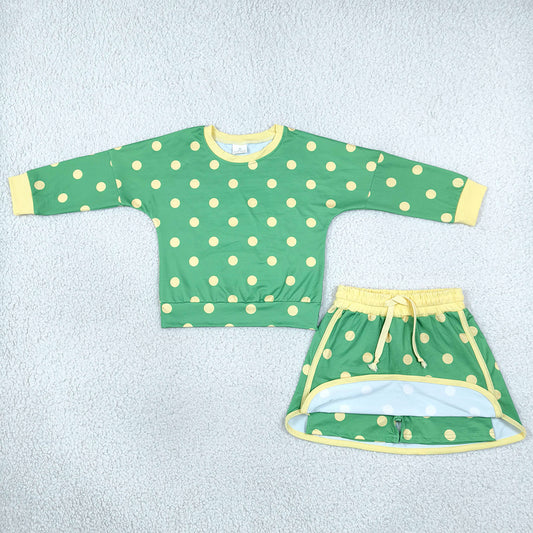 Baby Girls Clothes Green Polka Dots Long Sleeve Top Skirt Short Clothes Set GLD1764