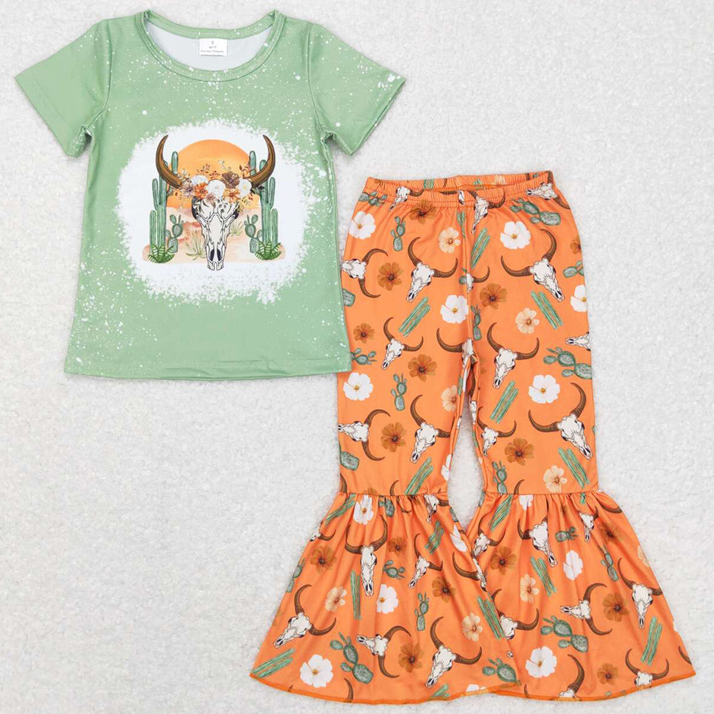 Baby Girls Clothes Western Cow Cactus Flowers Bell Pants Sets