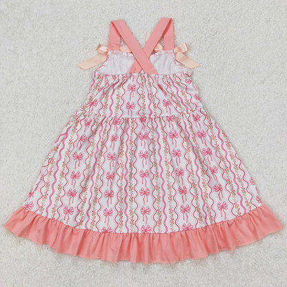 Baby Girls Dress Pink Flowers Bows Straps Knee Length Dresses GSD1950 3.18