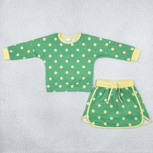 Baby Girls Clothes Green Polka Dots Long Sleeve Top Skirt Short Clothes Set GLD1764