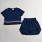 Baby Girls Clothes Navy Short Sleeve Stripe Top Skirt Shorts Slouchy Clothes Sets GSD3811