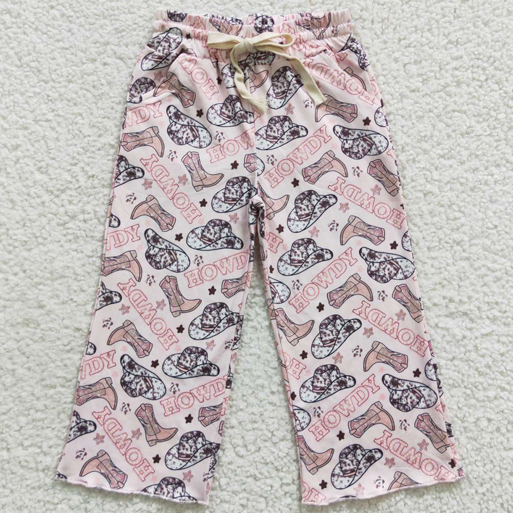 Baby Girls Pants Western Pink Hats Elastic Bottom Pants P0136