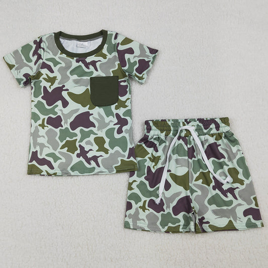 Baby Boys Clothes Southern Green Ducks Camo Pocket Top Shorts Hunting Clothes Sets BSSO1793