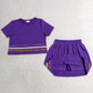 Baby Girls Clothes Purple Short Sleeve Stripe Top Skirt Short Slouchy Clothes Sets GSD3944