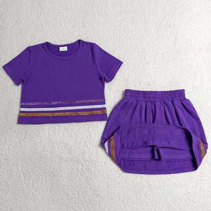 Baby Girls Clothes Purple Short Sleeve Stripe Top Skirt Short Slouchy Clothes Sets GSD3944