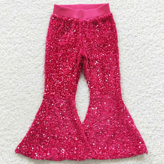 Baby Girls Sequin Pants Hot Pink Sequin Bell Bottom Pants P0112