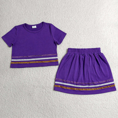 Baby Girls Clothes Purple Short Sleeve Stripe Top Skirt Short Slouchy Clothes Sets GSD3944