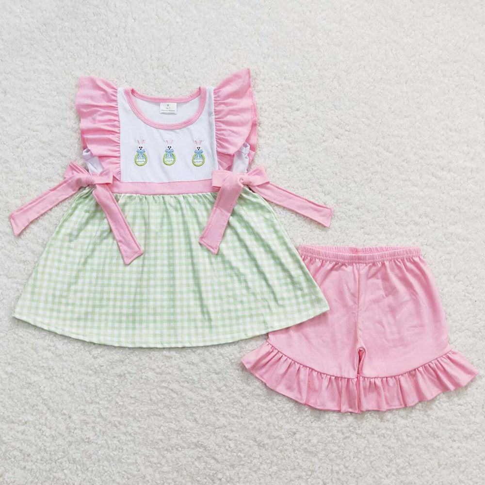 Baby Girls Clothes Easter Bunny Bows Tunic Tops Shorts Sets GSSO0436