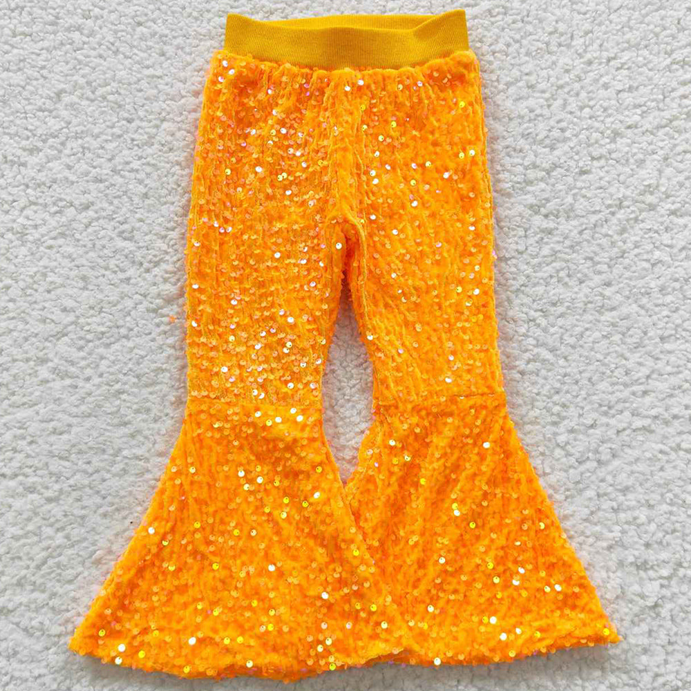 Baby Girls Pants Light Orange Sequin Bell Bottom Pants P0149