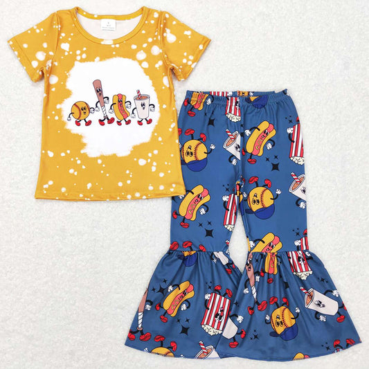 Baby Girls Clothes Baseball Short Sleeve Shirt Bell Pants Sets GSPO0965