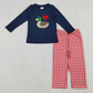 Baby Boys Clothes Embroidery Heart Ducks Navy Tunic Red Checked Pants Valentine Clothes Sets GLP2912 BLP1304 11.1